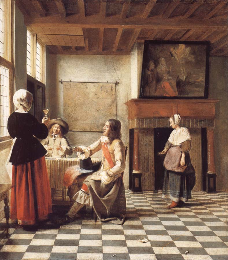An Interior,with a Woman Drinking with Two Men,and a Maidservant